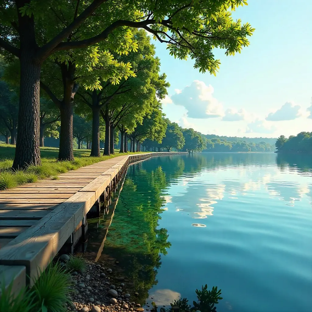 Lakeside Tranquility: Reflections and Walkway