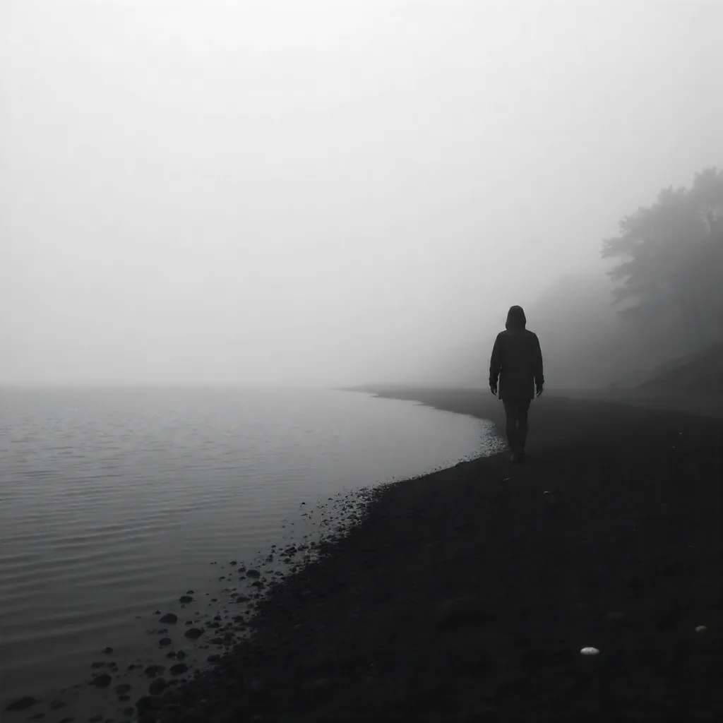 Silhouette of a Child in a Foggy Ocean