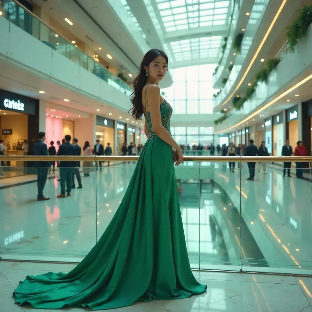 Elegant Asian Woman in a Futuristic Shopping Mall - Concept Art