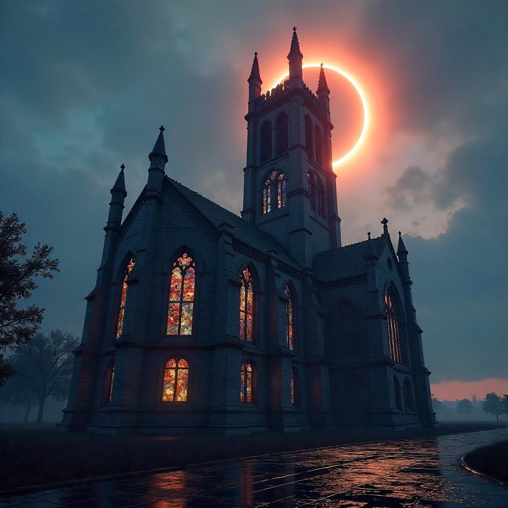 Eclipse Over Gothic Cathedral - 3D Render