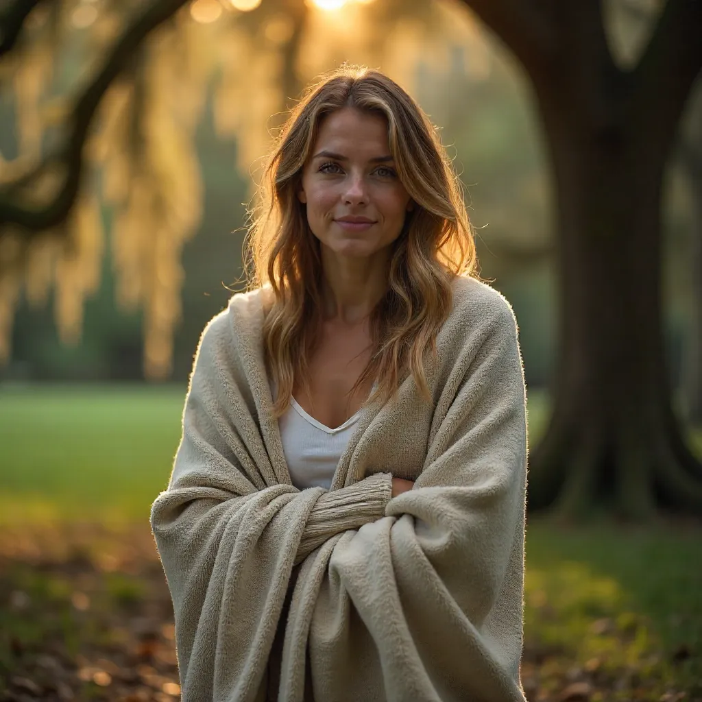 Under Spanish Moss: Woman Wrapped in a Blanket