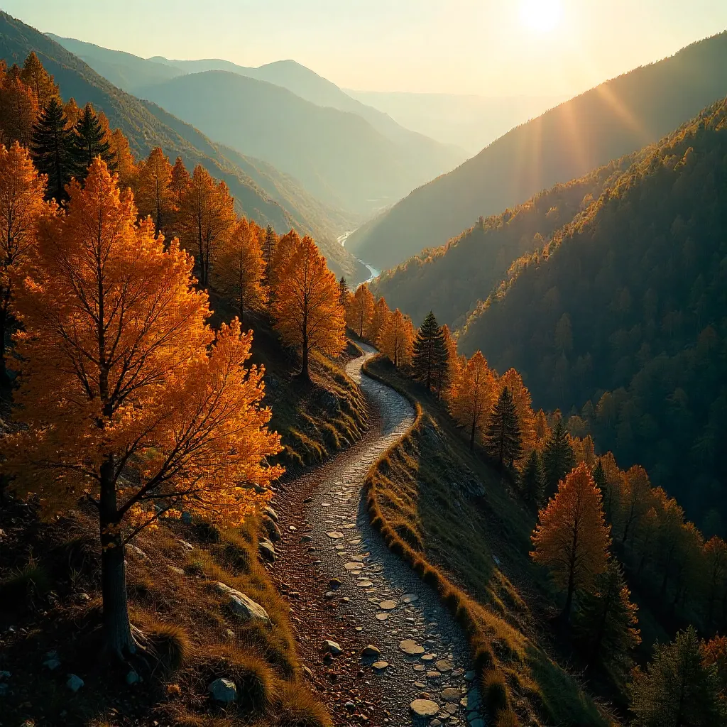 Aerial Serpentine Trail in Golden Kocaeli Autumn