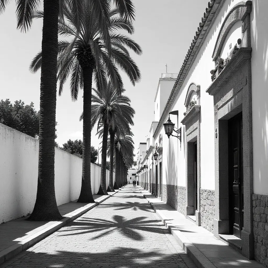Monochrome El Jadida: Historic Architecture and Palm Trees