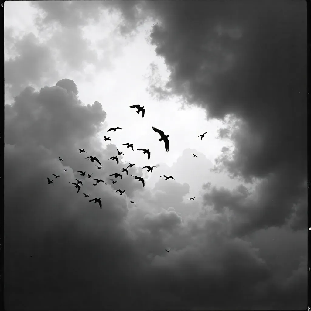 Dramatic Black-and-White Birds in Flight