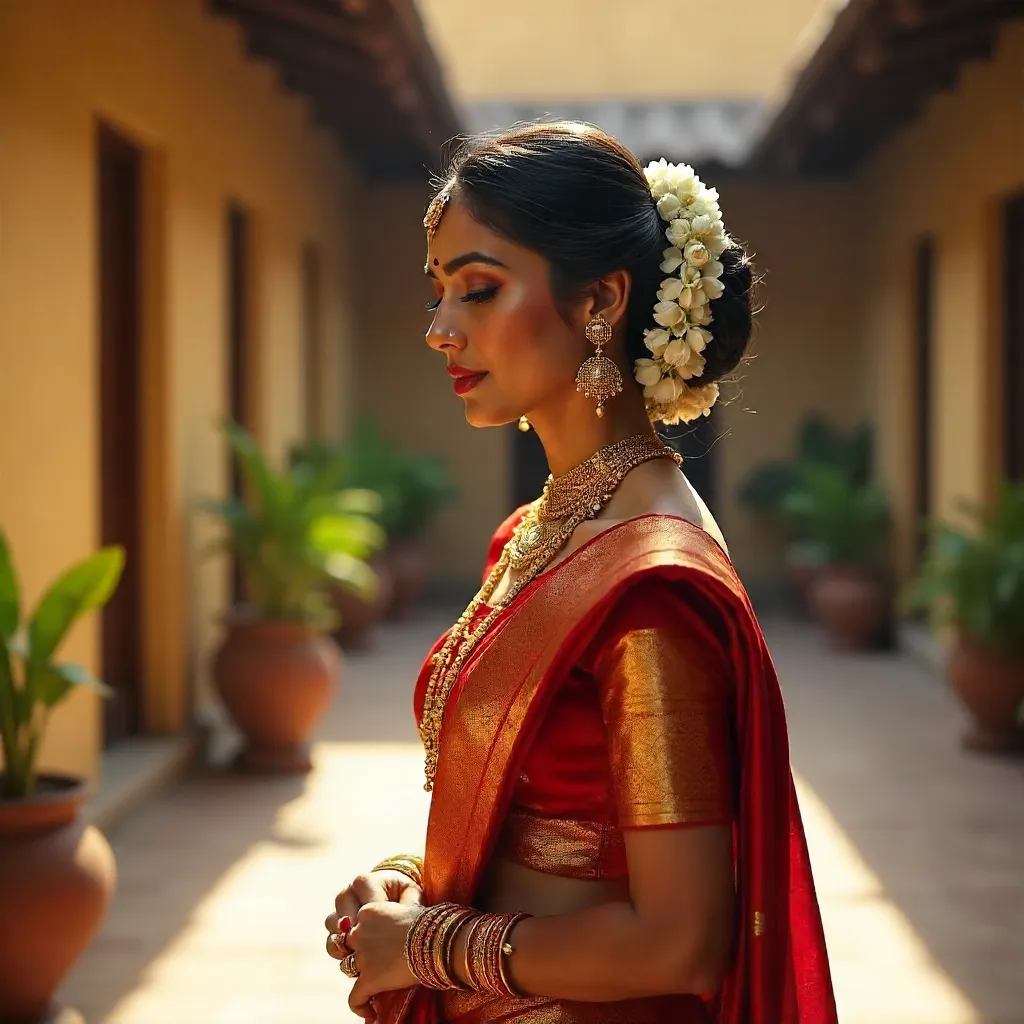 Telangana Bride in Red Kanjivaram Silk with Jasmine Gajra