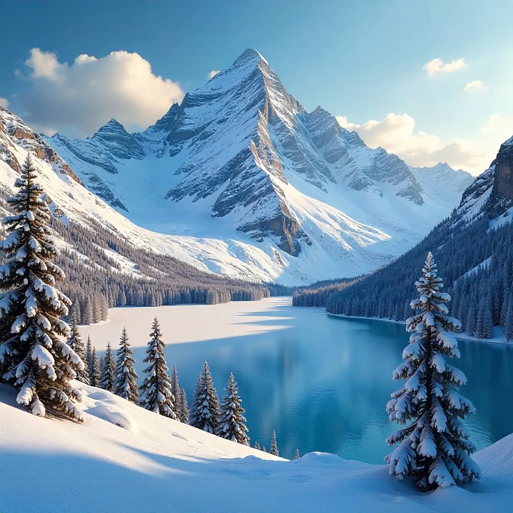Snow-Capped Mountain Panorama Under Azure Sky