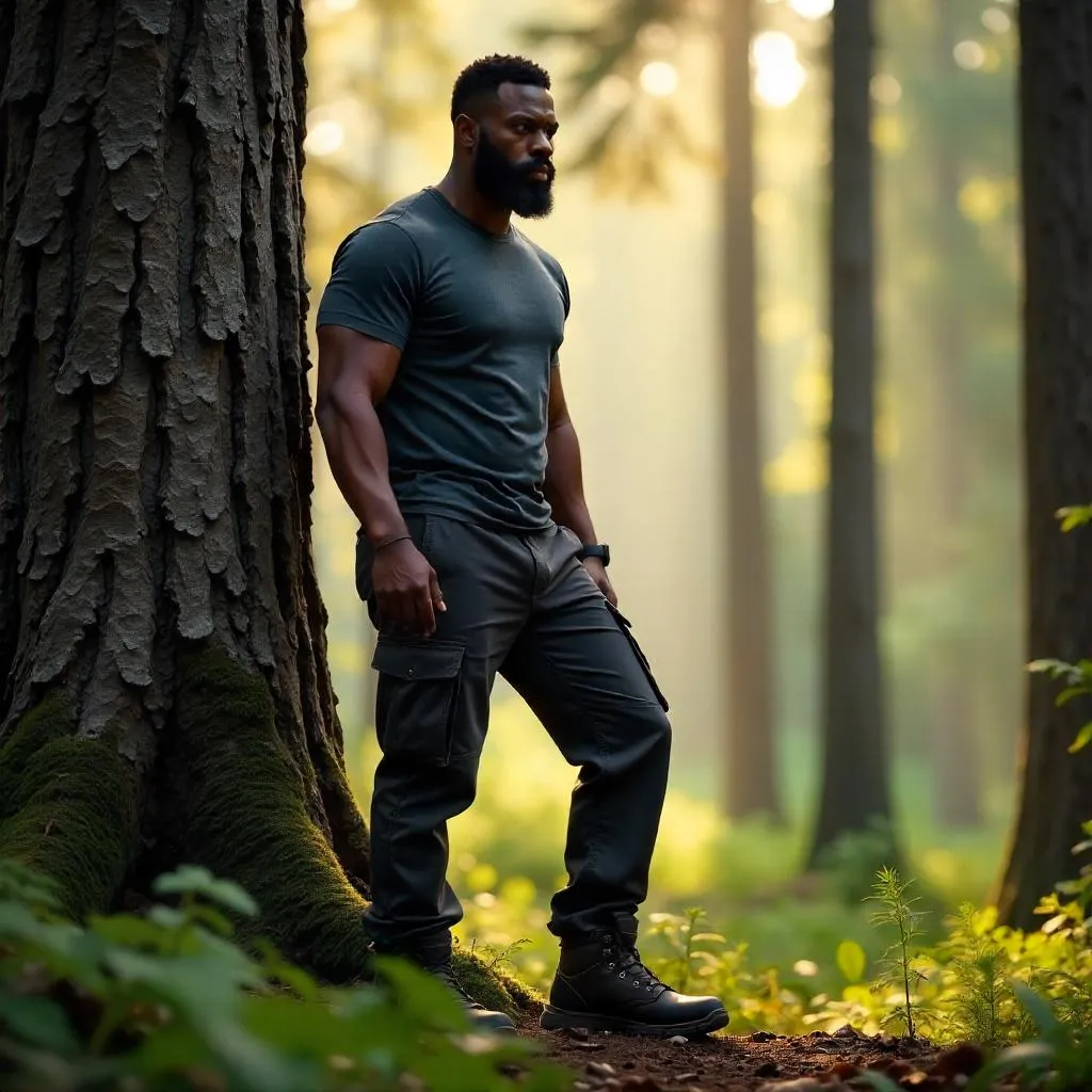Photorealistic Forest Portrait of a Strong Black Man