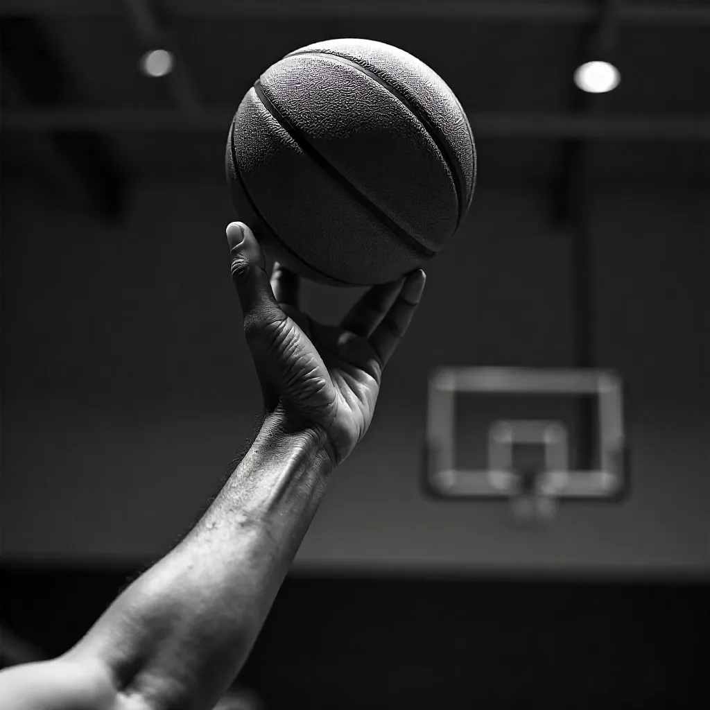 Monochrome Moment: Hand Reaching for a Mid-Air Ball