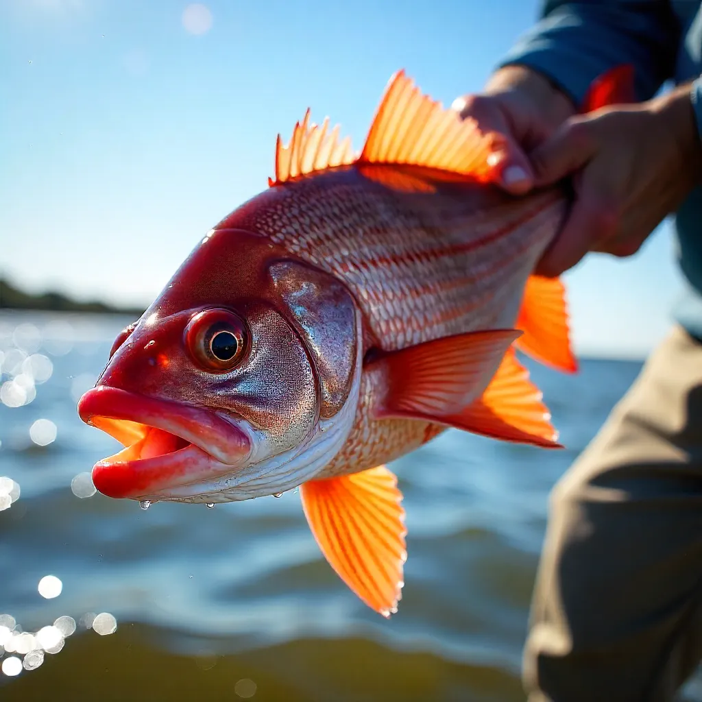 Sunlit Close-Up: Red Drum Above Water