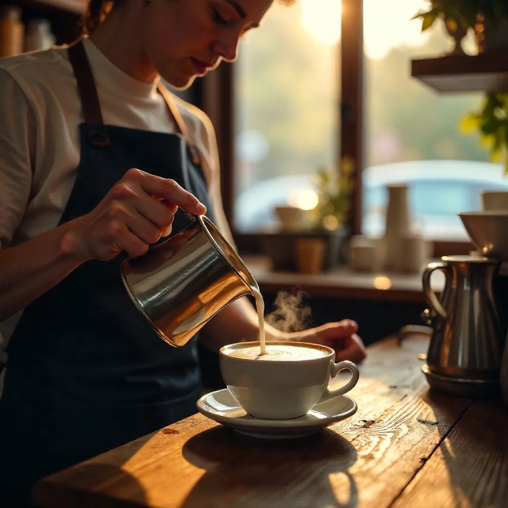 Careful Pour in a Cozy Café