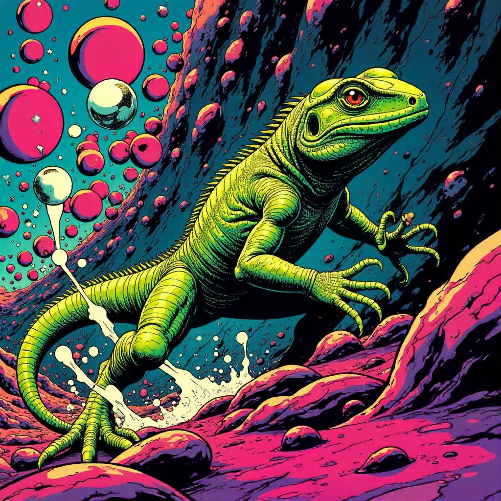 Kaleidoscopic Lizard in Bold Comic Pop