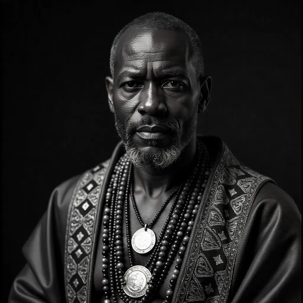 Dignified Monochrome Portrait in African Attire
