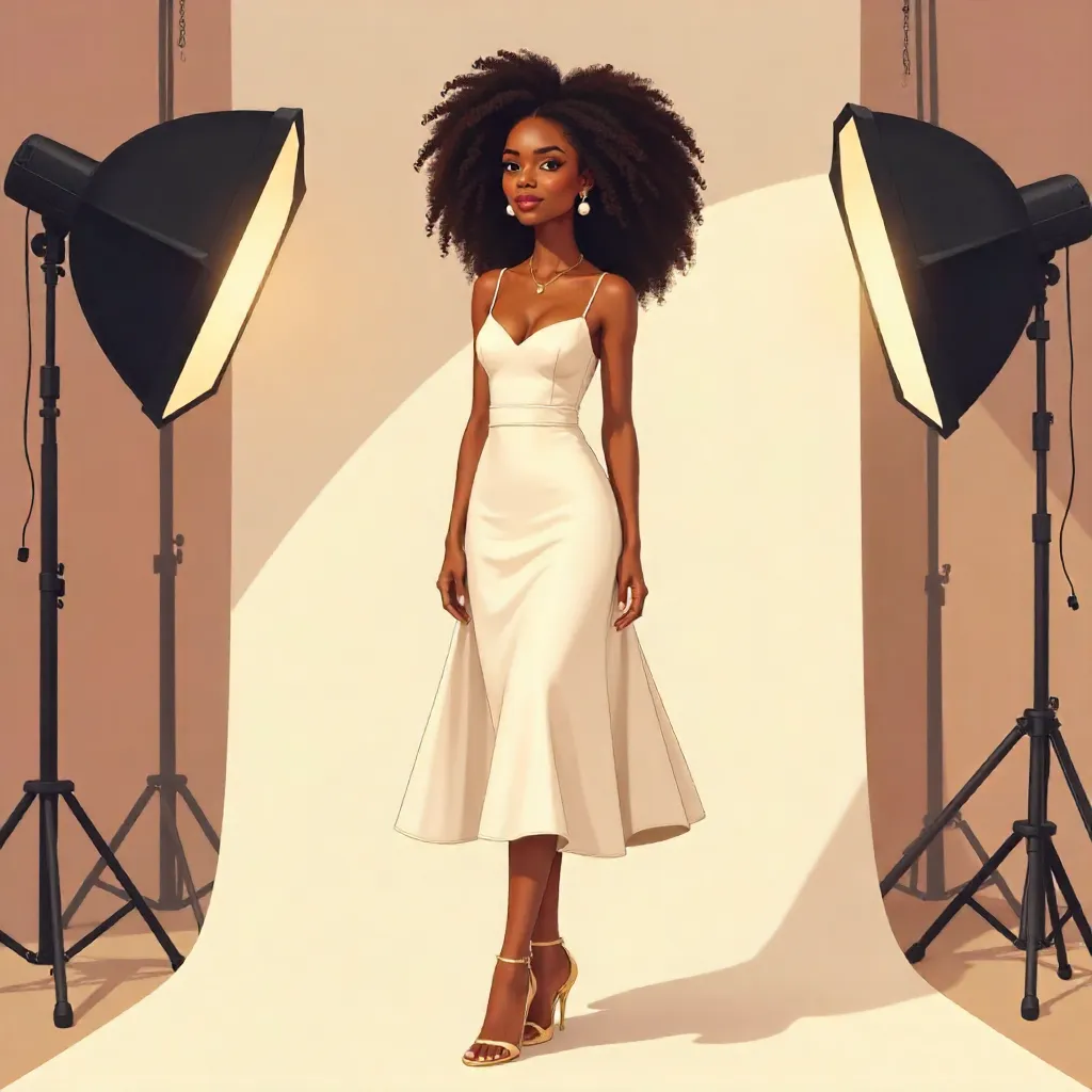 Elegant Black Girl in Studio: Anime Portrait
