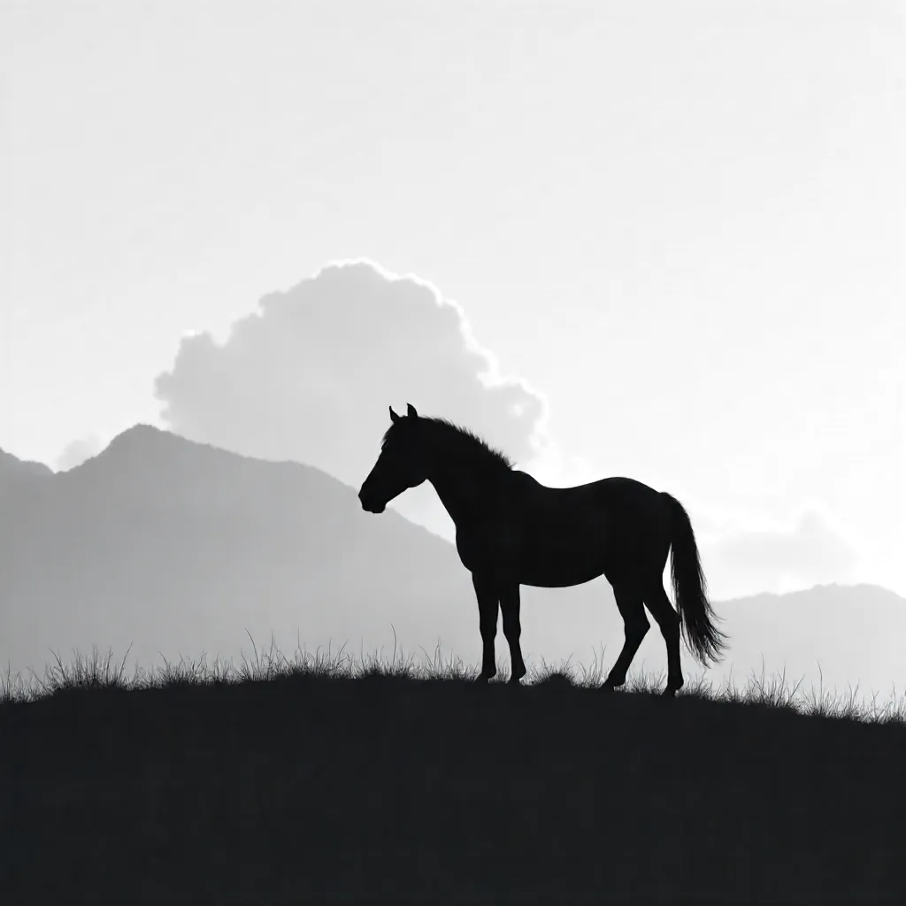 Silhouette of a Lone Horse on a Quiet Hill