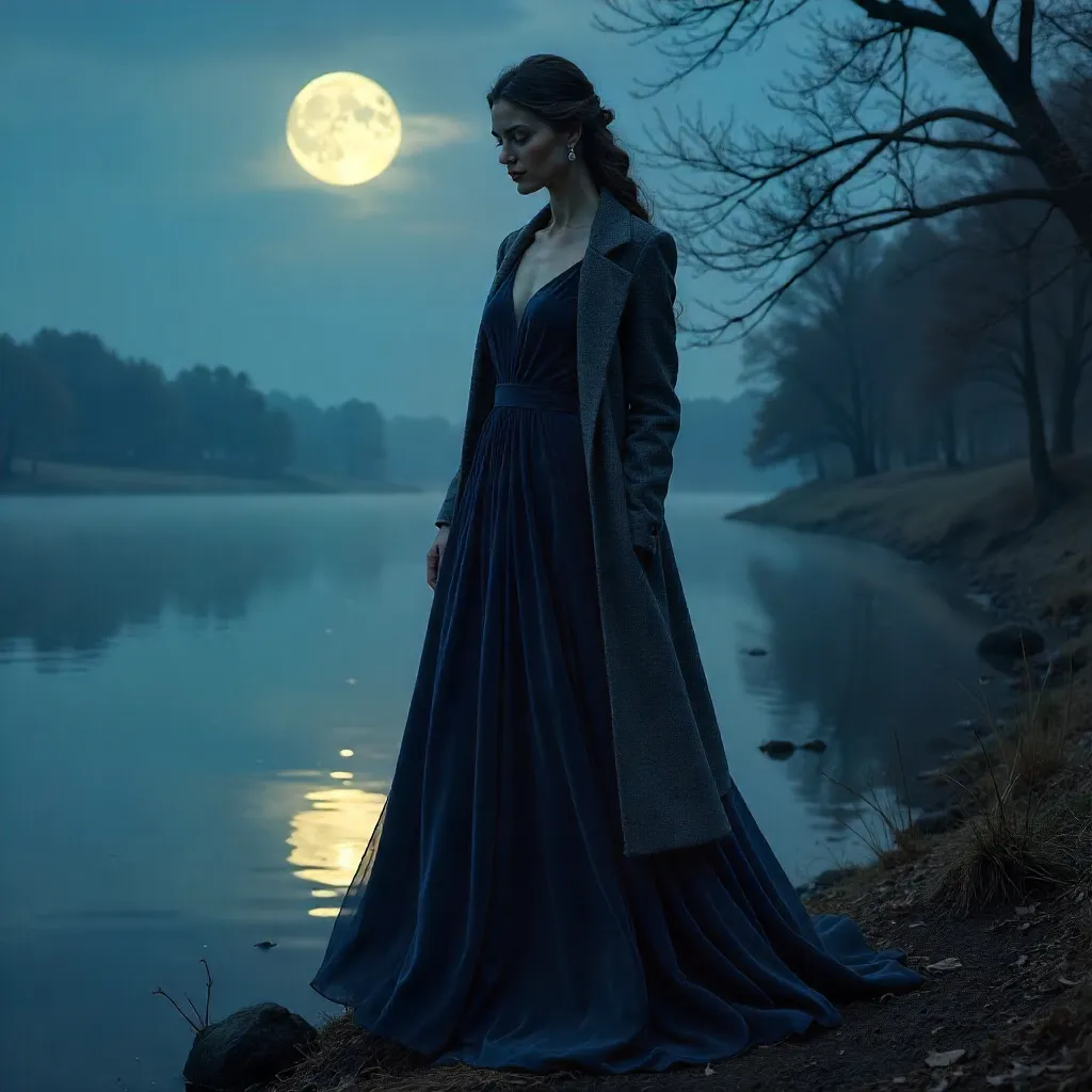Moonlit Reverie: Elegant Woman in Velvet Night