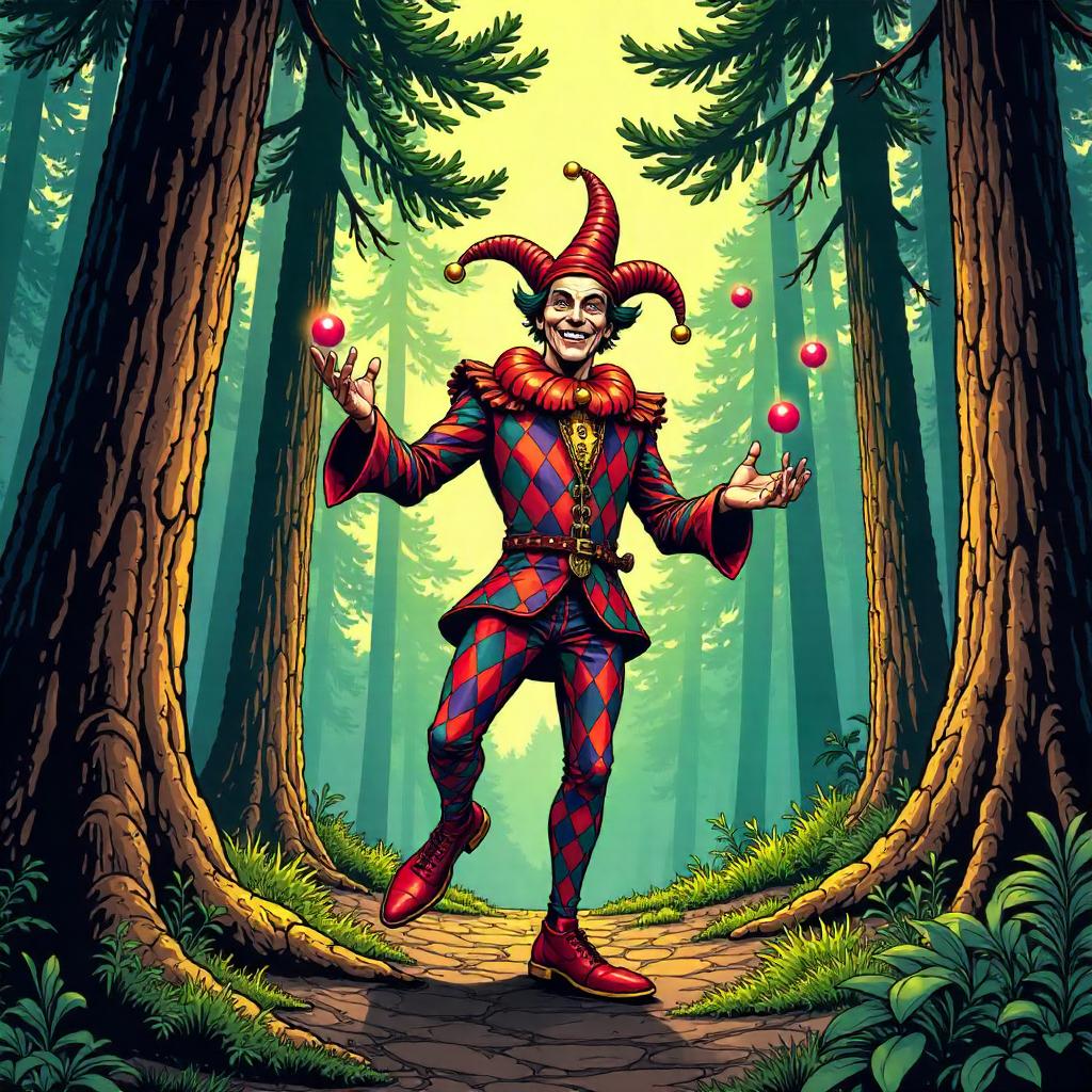 Jester in the Pine Forest: Comic-Book Scene
