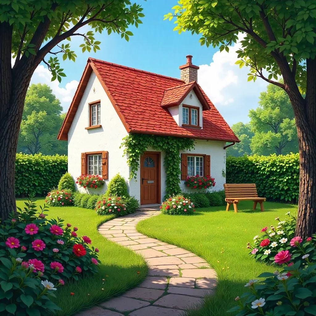 Sunny White Cottage in a Lush Garden
