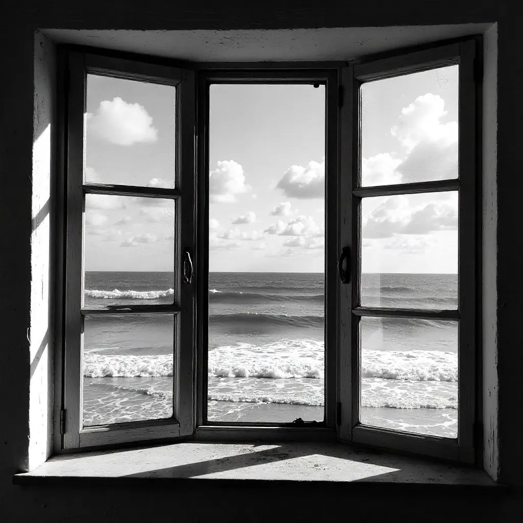 Monochrome Ocean Through Windows in La Lucila del Mar
