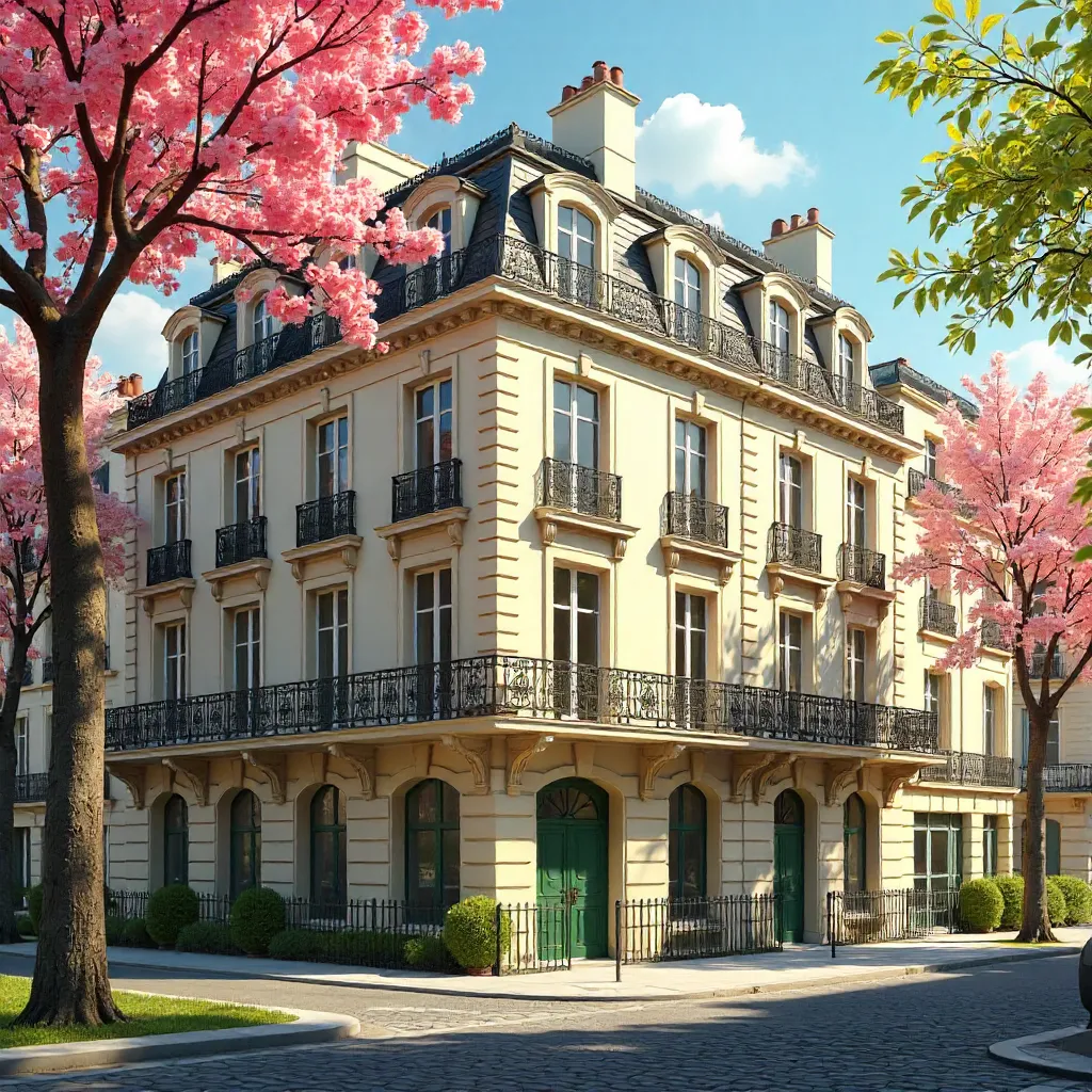 Elegant Parisian Building in Springtime