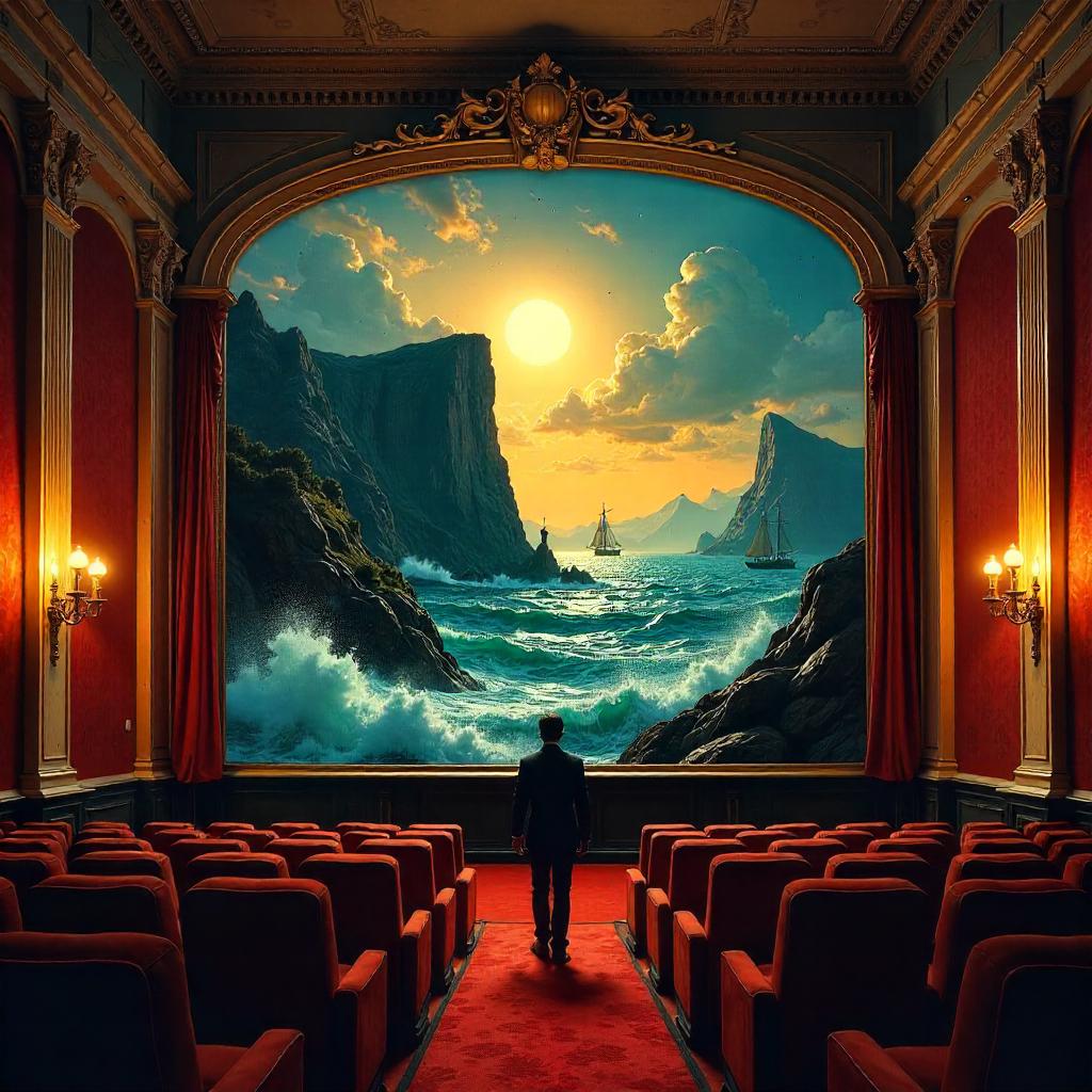 Giant Oil Painting in a Vintage Movie Theater