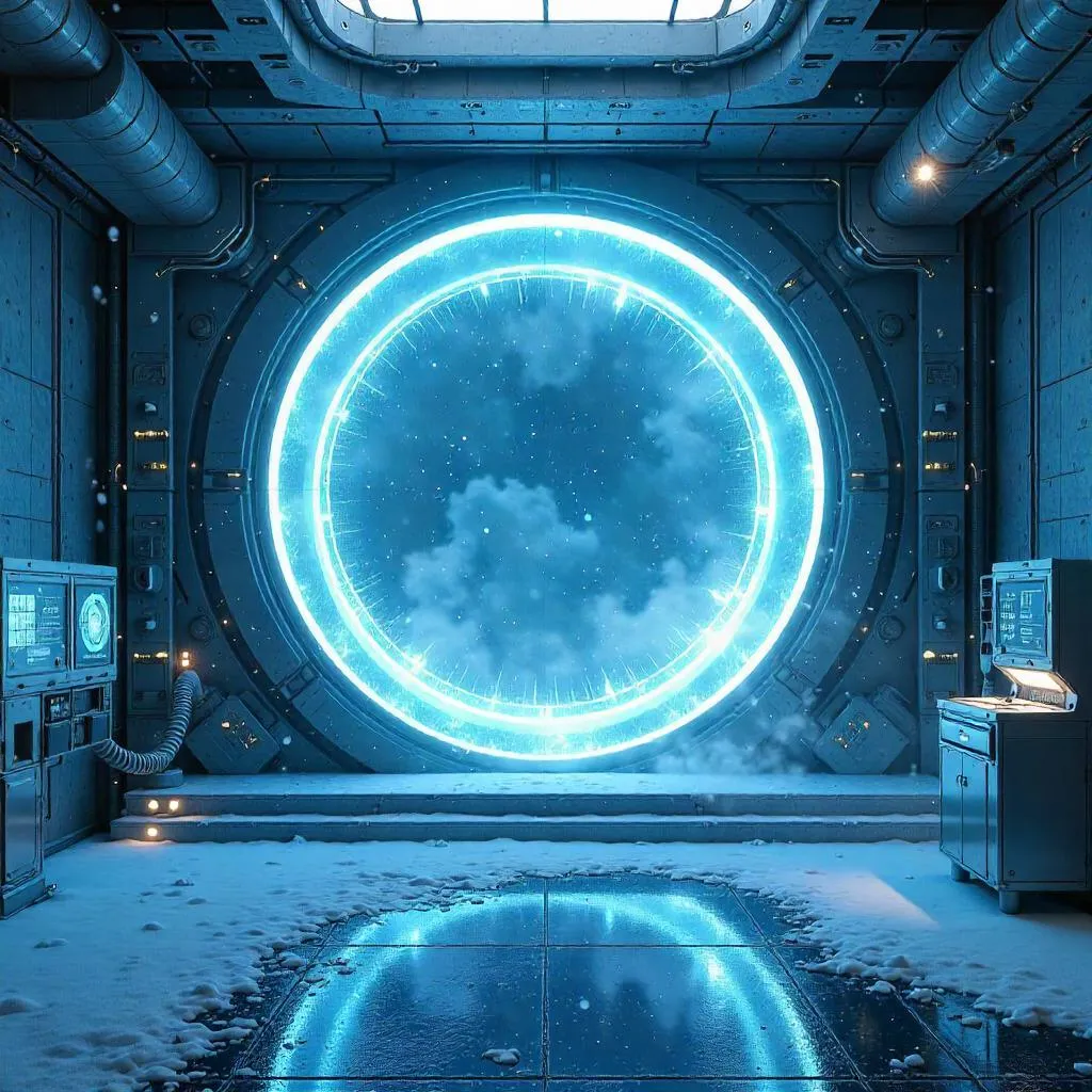 Snowbound Portal Lab: A 3D Render Scene