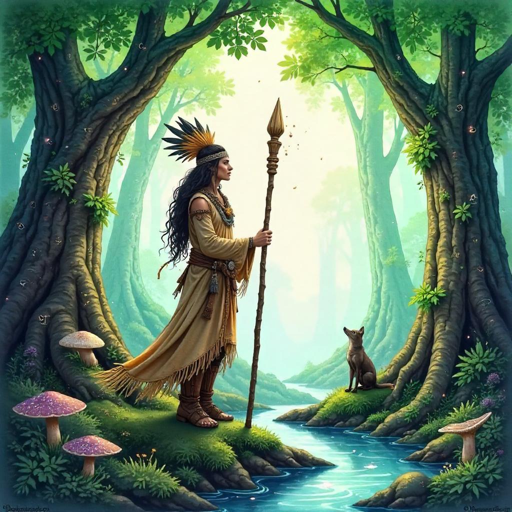 Watercolor Shaman in an Enchanted Grove