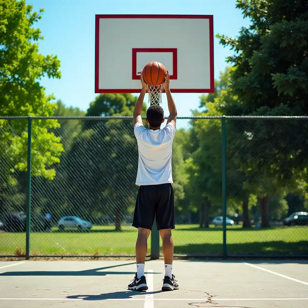 Sunny Day Teen Basketball Under Outdoor Hoop