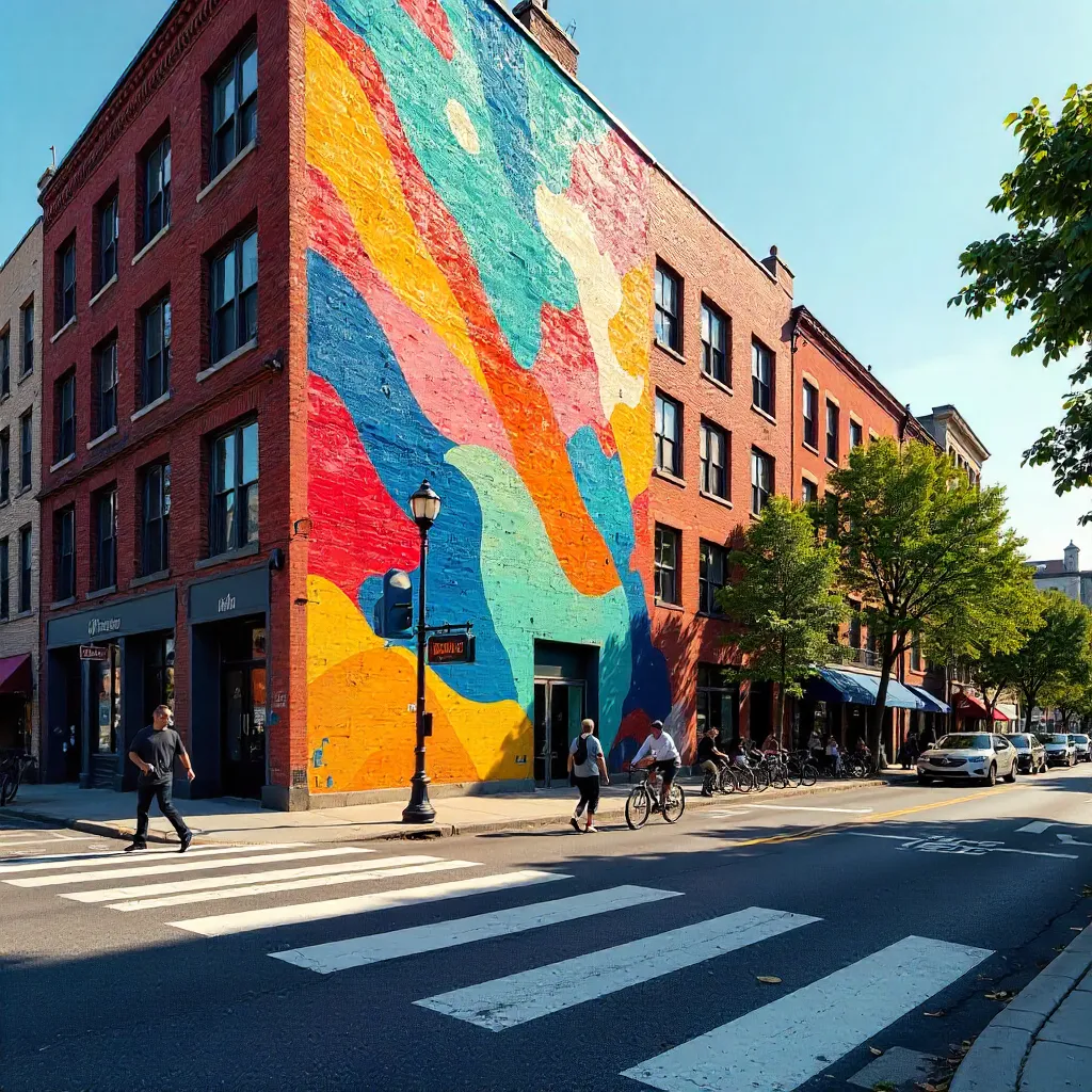 Sunny City Street: Mural and Crosswalk