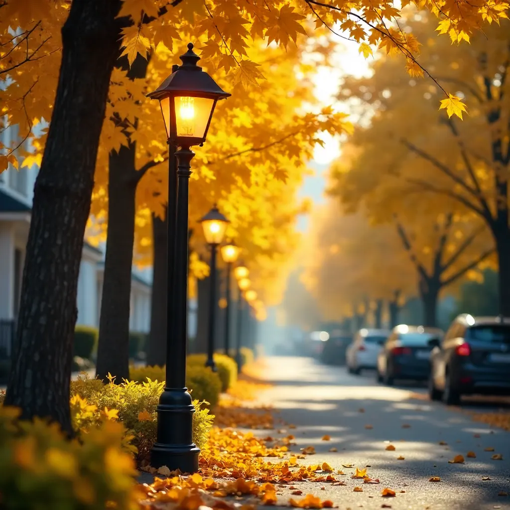 Silent Street Lamp in Golden Autumn Foliage