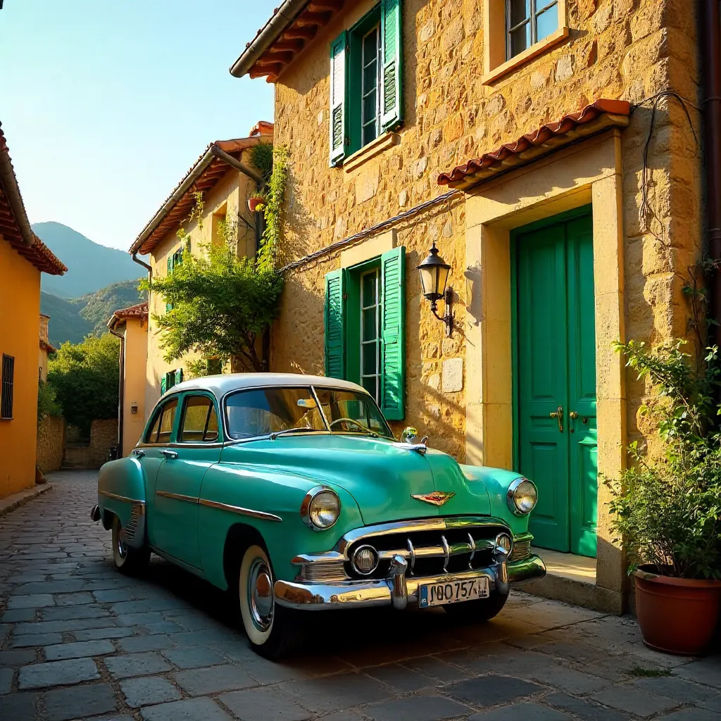 Oldtimer in Sóller: Stone House with Green Shutters