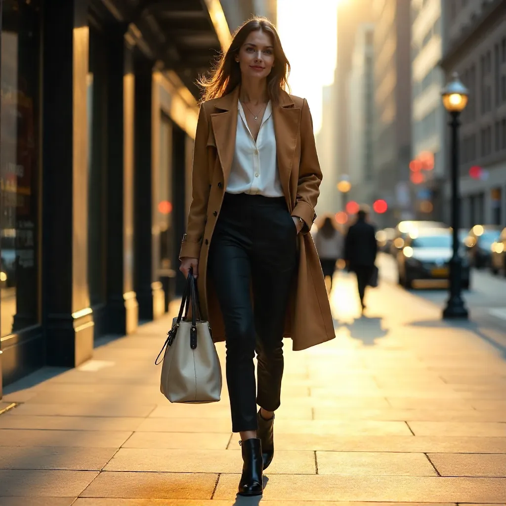 Chic Urban Woman with Tote in Cityscape