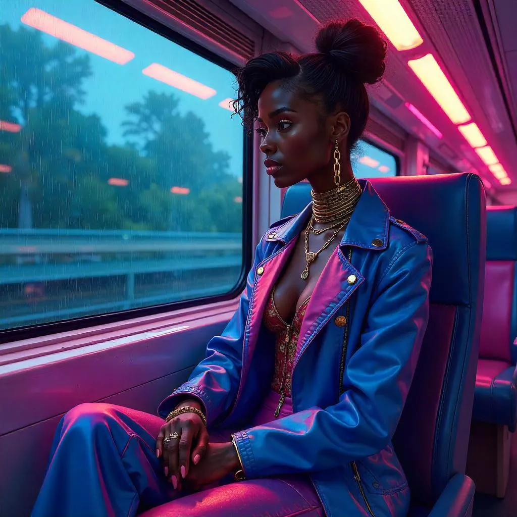 Stylish Black Girl on a Futuristic Train — Concept Art