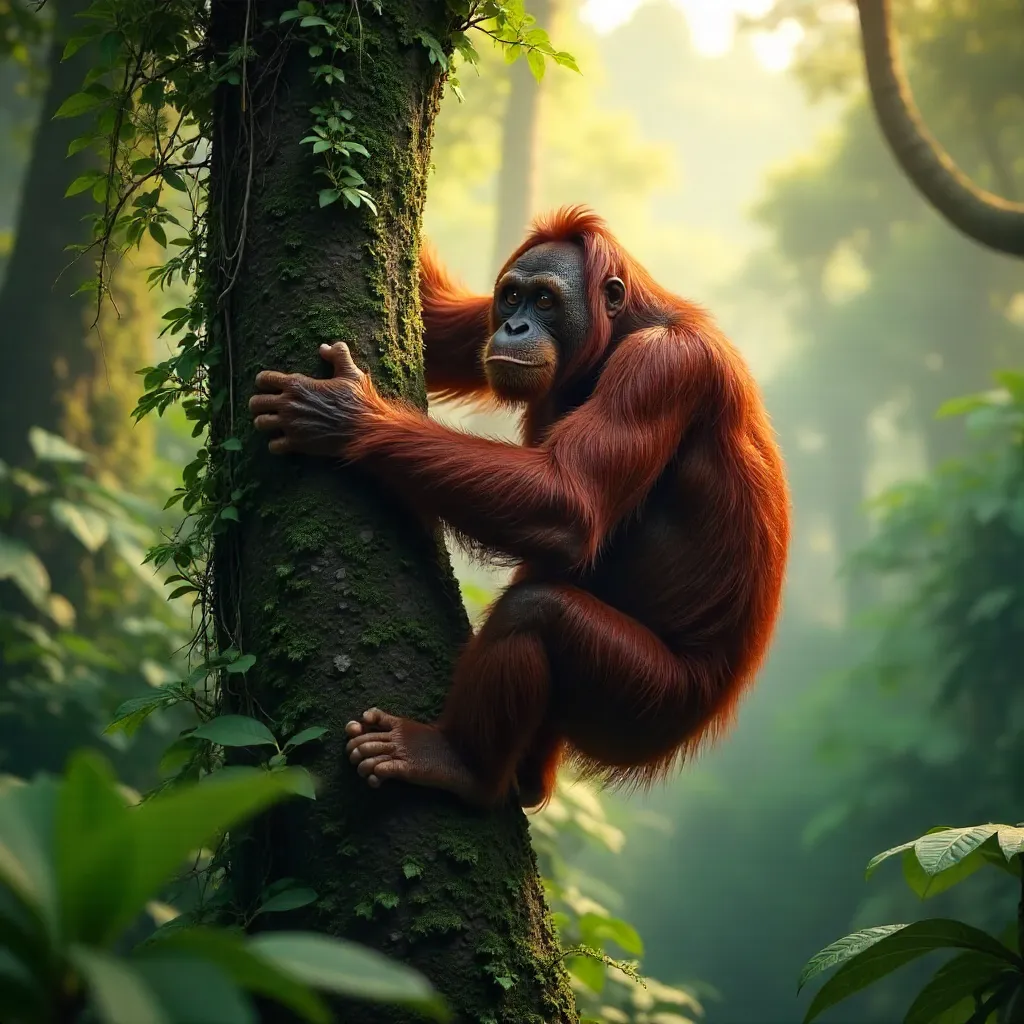 Majestic Sumatran Orangutan in Rainforest