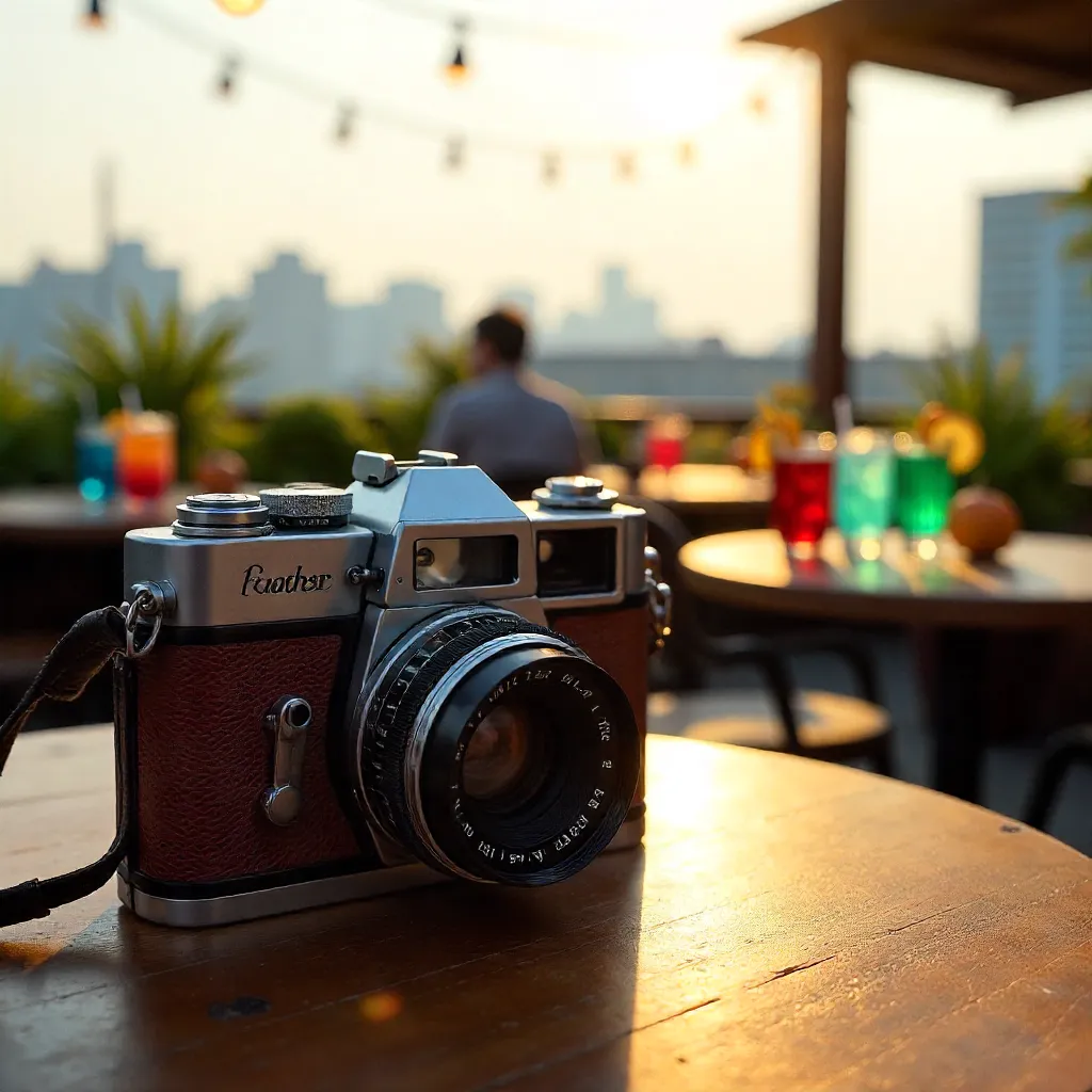Vintage Camera Sees a Rooftop Café of Color