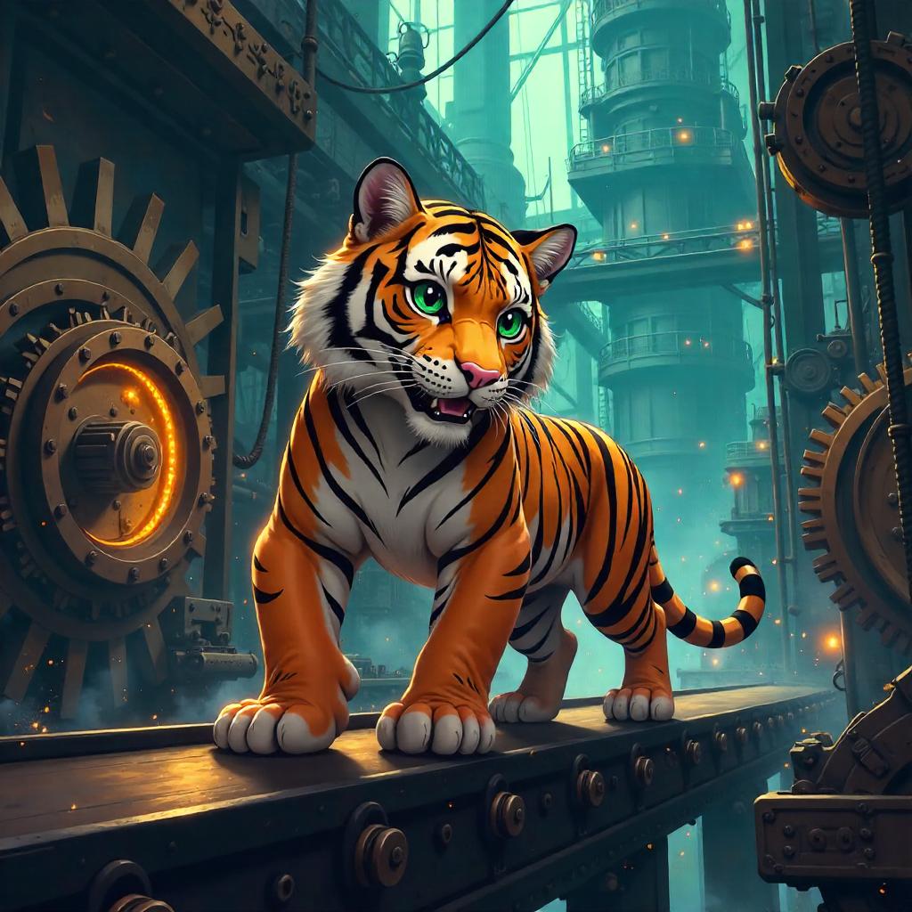 Tiger in an Industrial Gear Factory: Anime Style