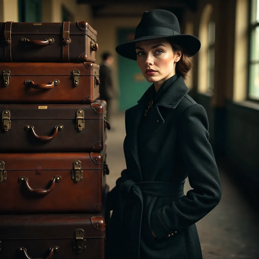 Fashionable Portrait by Stacked Vintage Suitcases