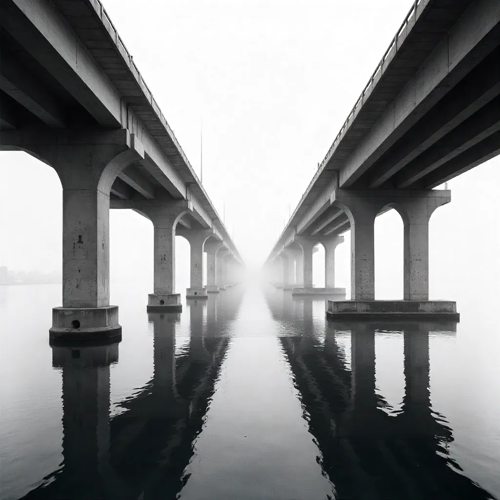 Two Highway Bridges in Quiet Black and White