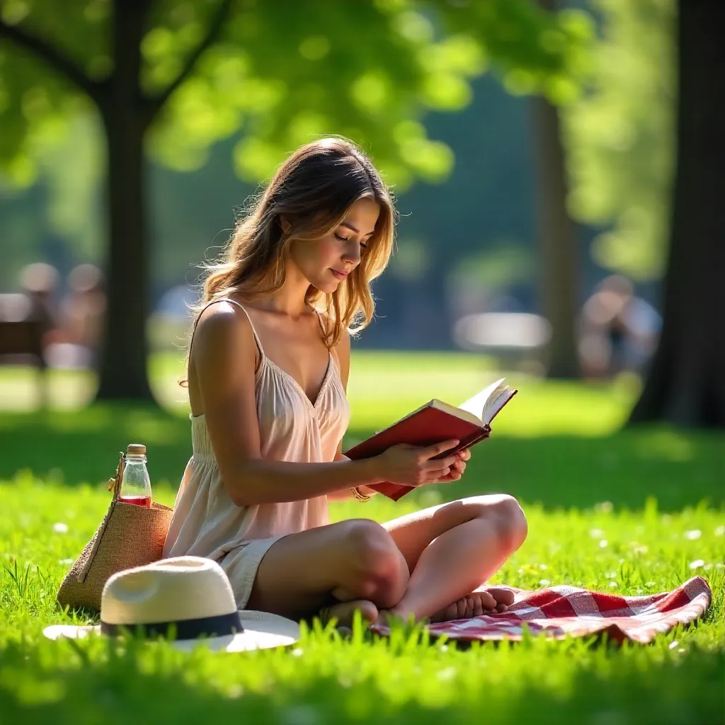 Sunny Day Park Reading: A Young Woman on the Grass