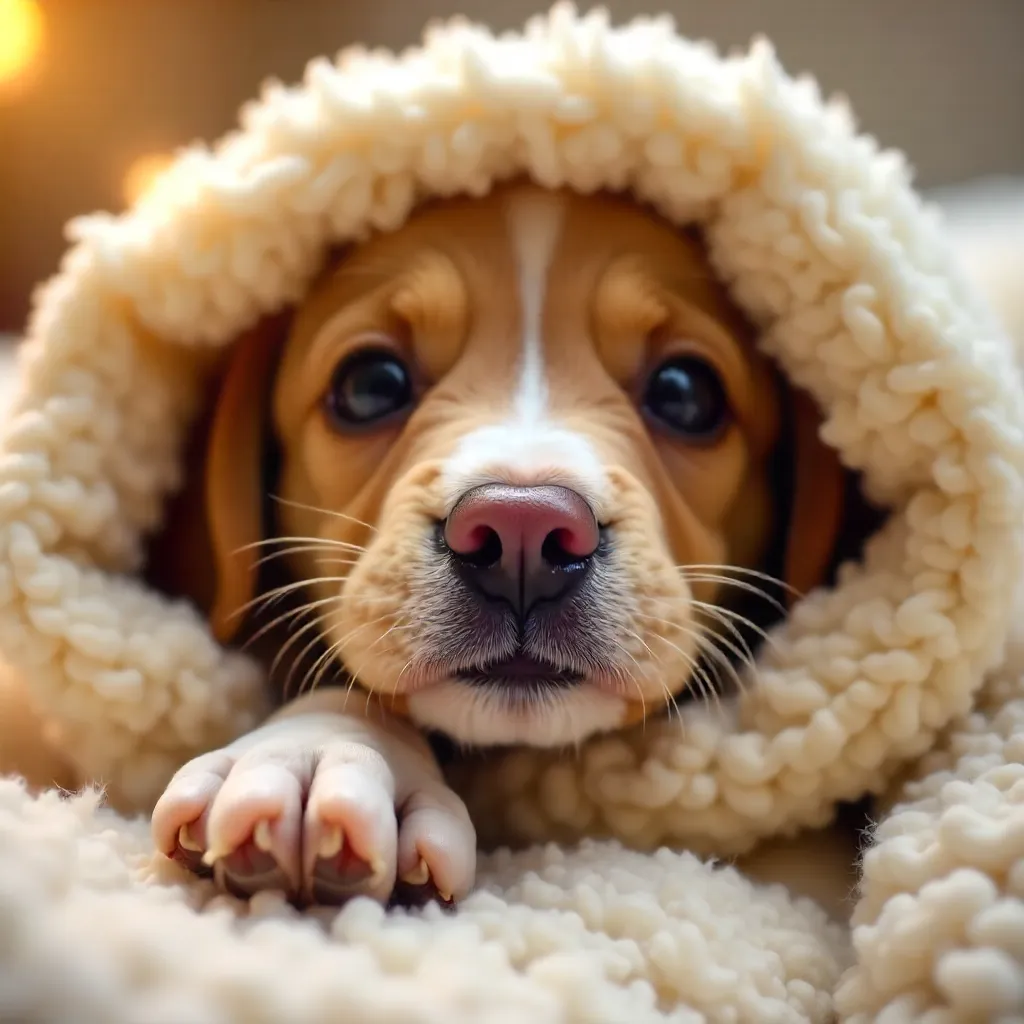 Cozy Puppy Nose and Paw Peeking from a Blanket