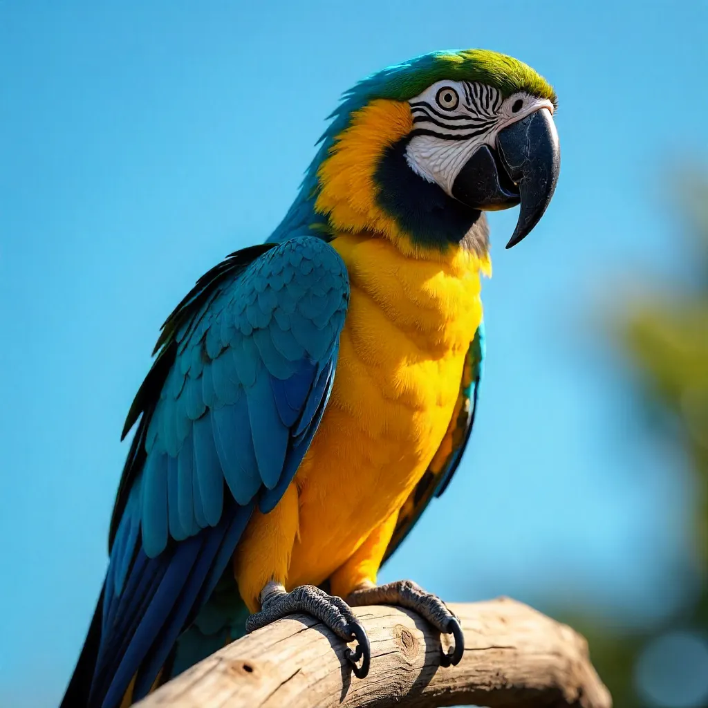 Close-Up of a Blue-and-Yellow Macaw on Wood