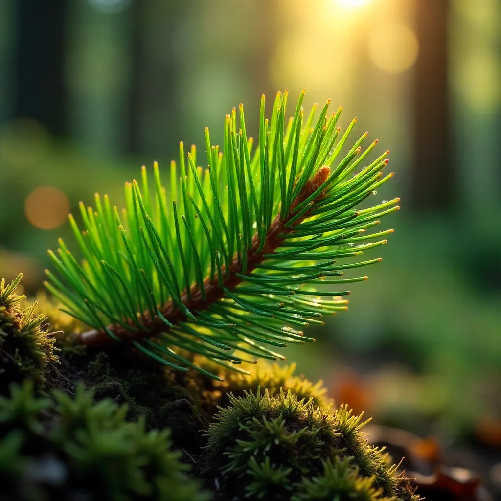 Macro Close-Up: Vibrant Pine Needles in the Forest