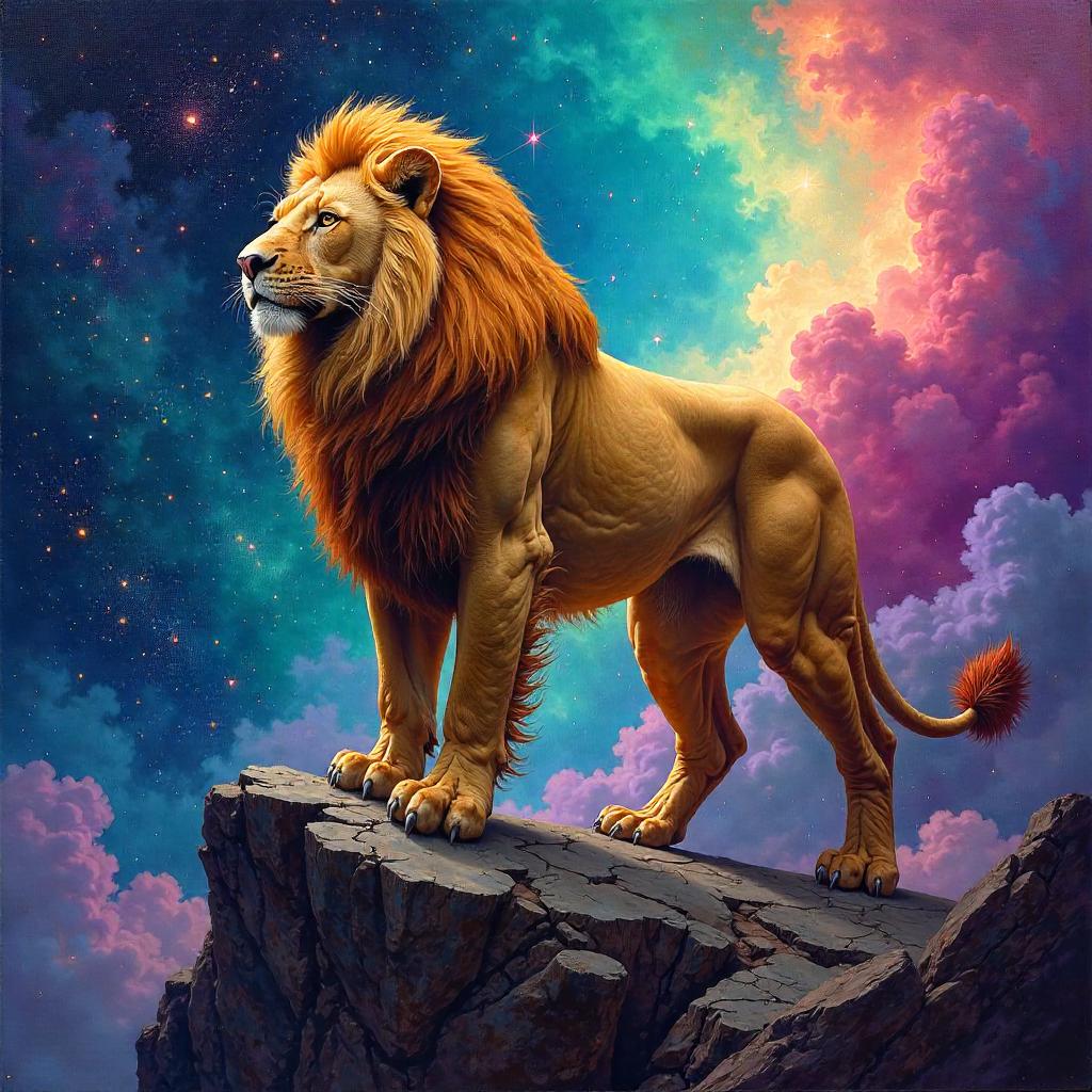 Manticore in an Opulent Nebula: An Oil Painting