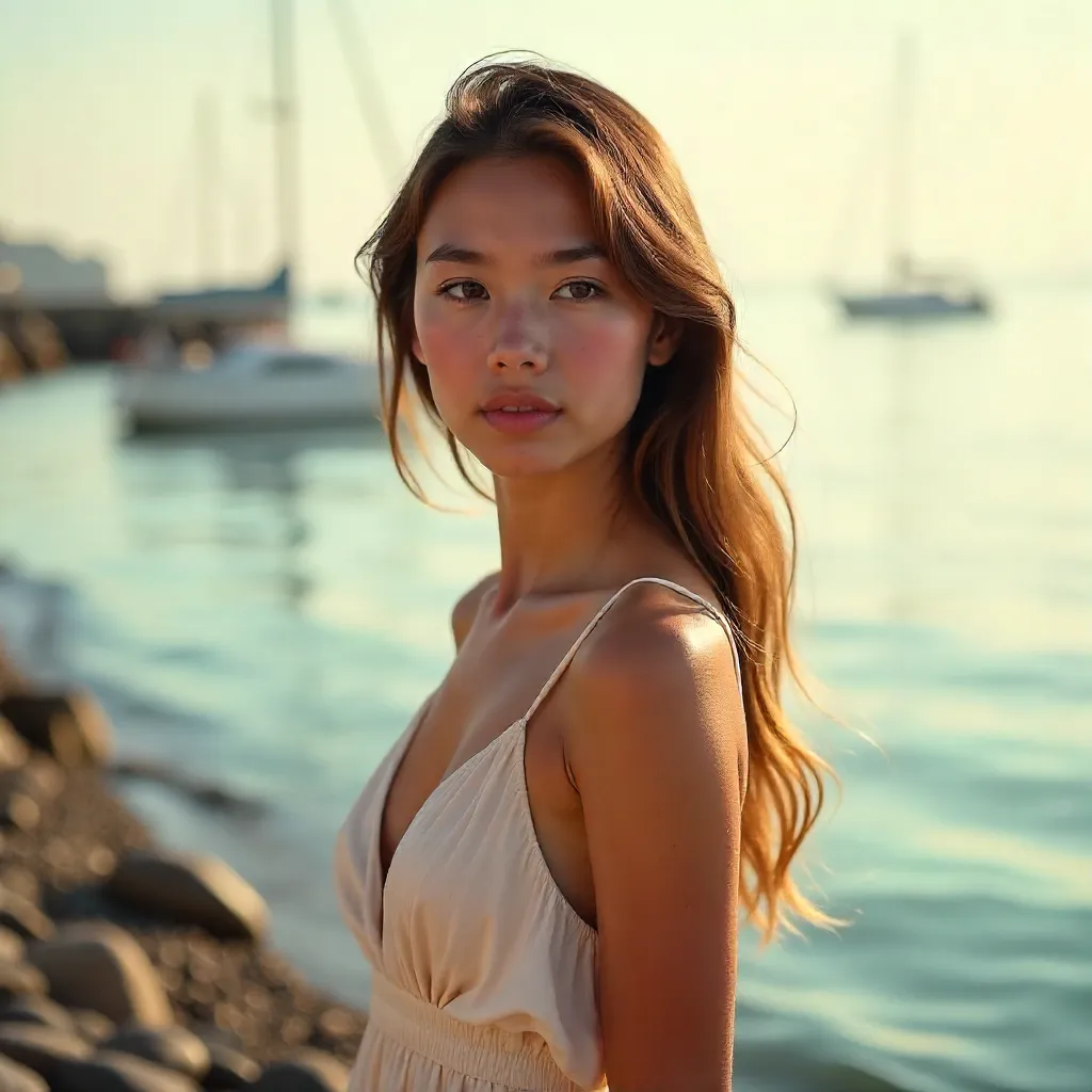 Serene Waterfront Portrait in Soft Daylight