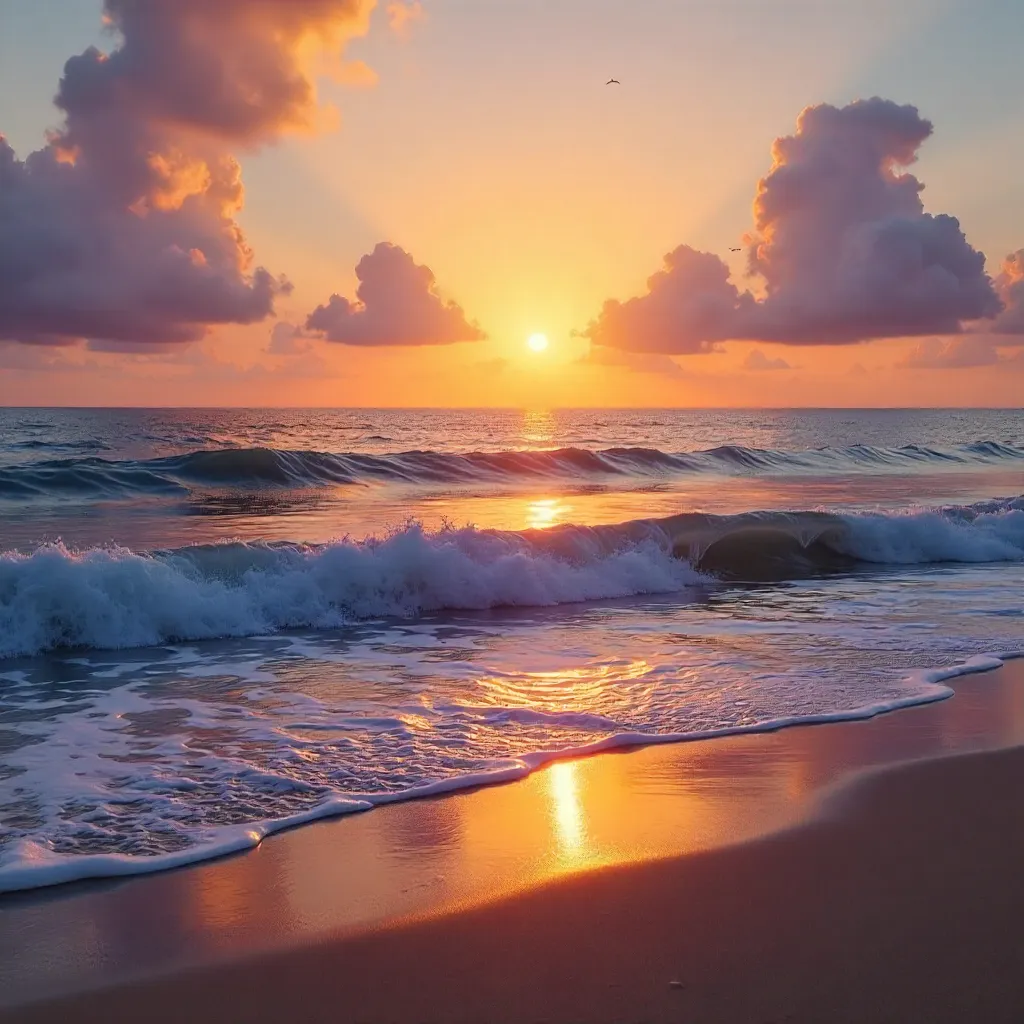 Stunning Sunset Over Serene Ocean Waves