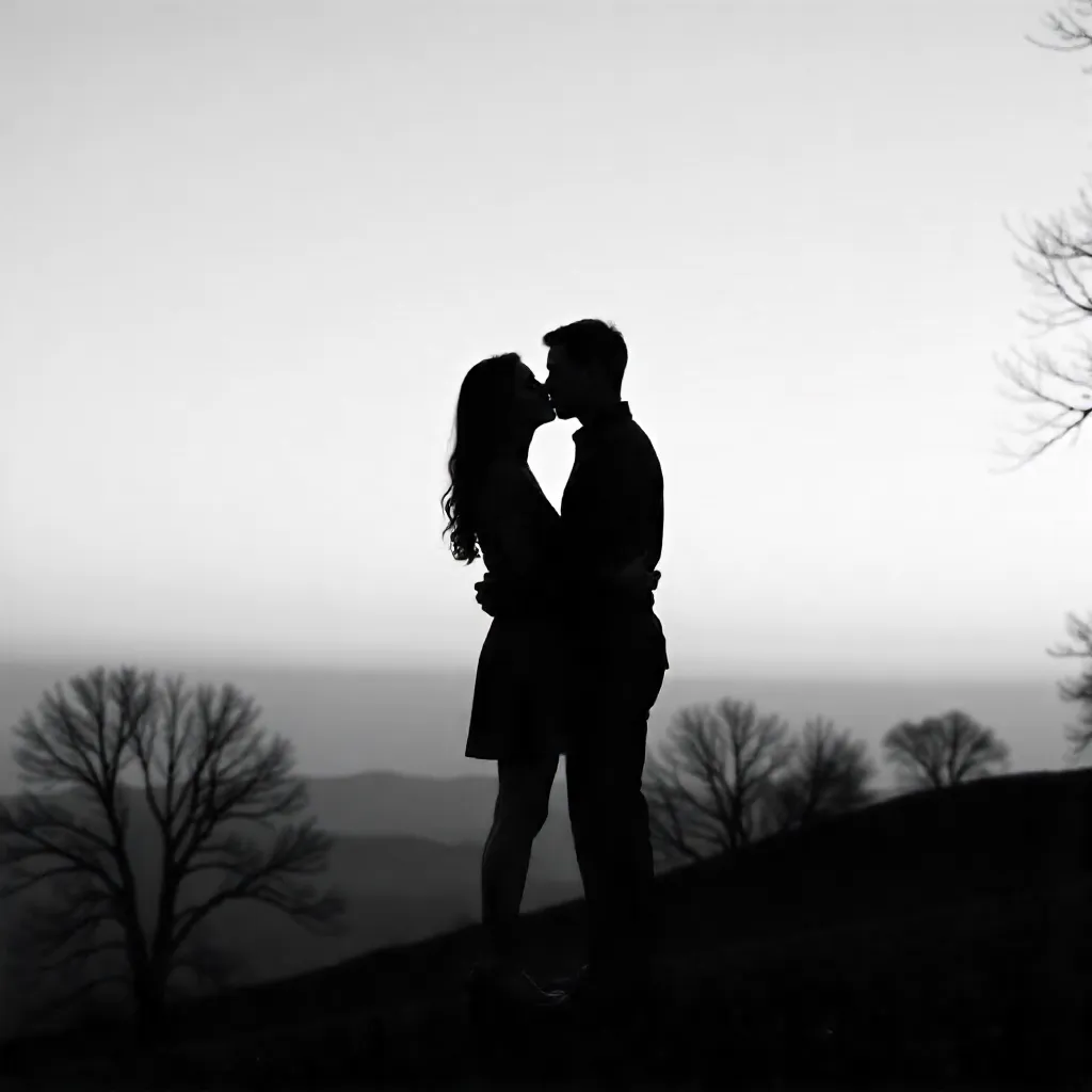 Romantic Silhouette: Embrace at Dusk