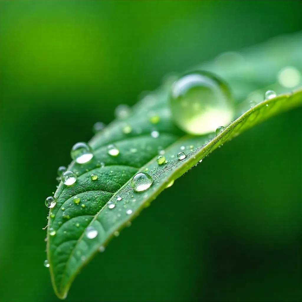 Dew-Kissed Green Leaves Macro Photograph