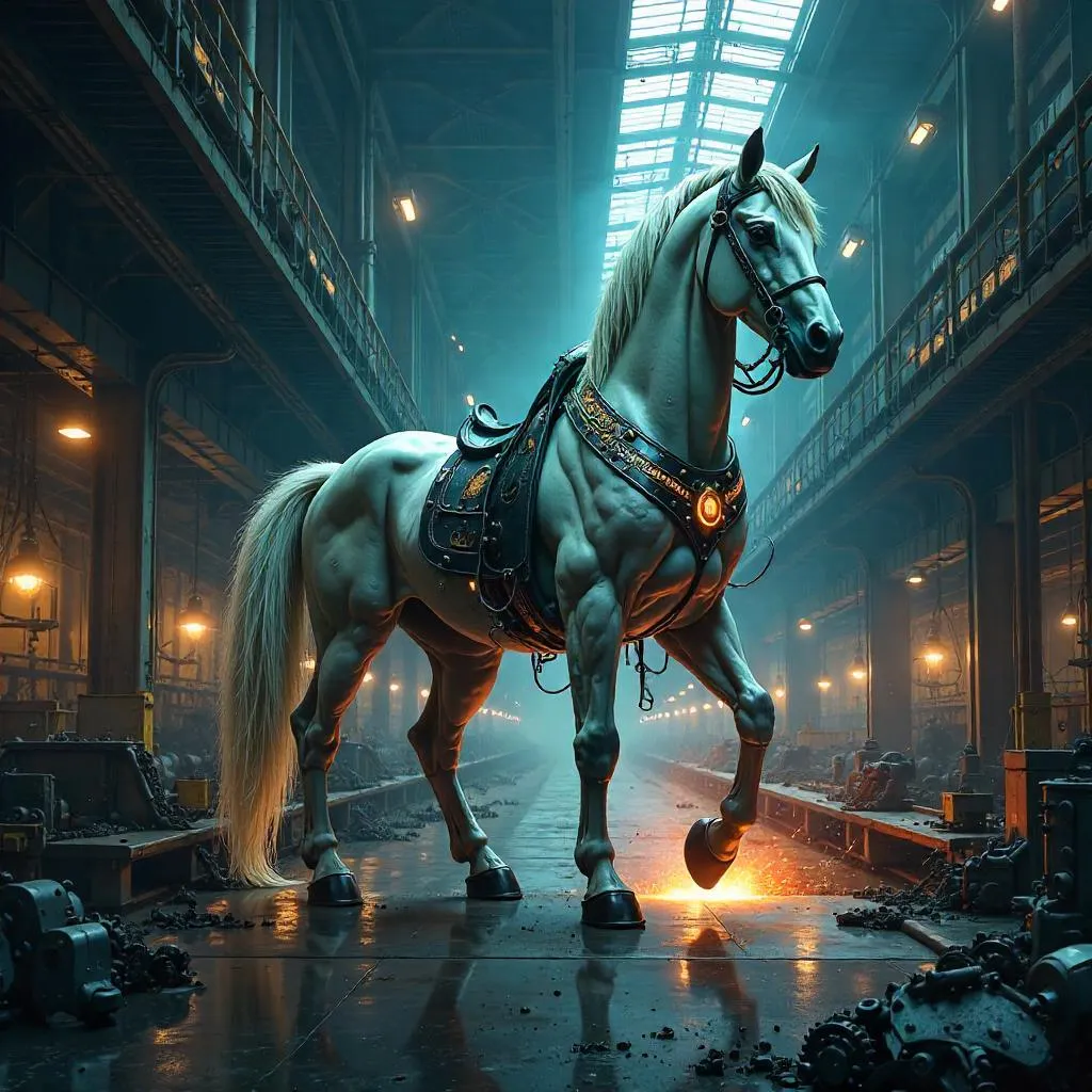 Centaur in a Neon Factory (Digital Art)