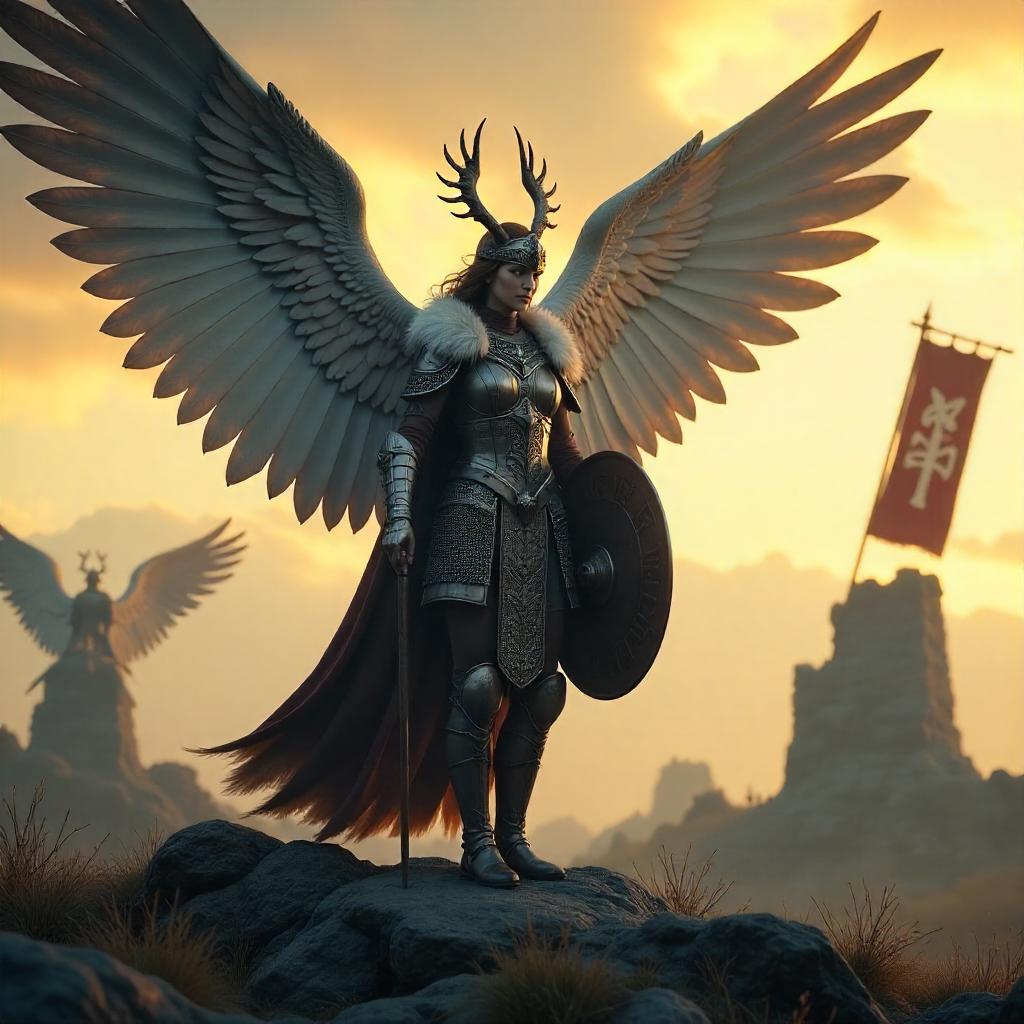 3D Rendered Valkyrie in Medieval Battlefield Armor