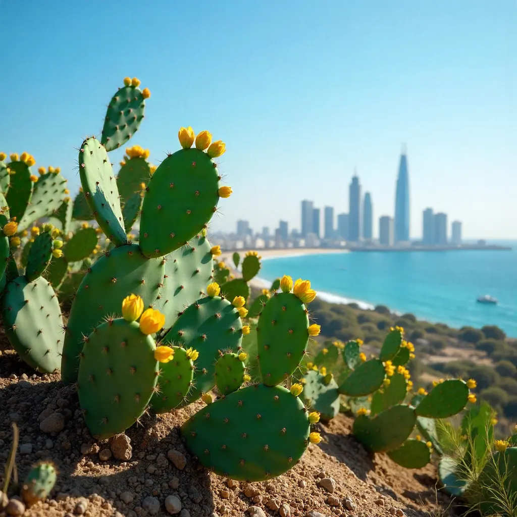 Prickly Pear Foreground with Tel Aviv Skyline
