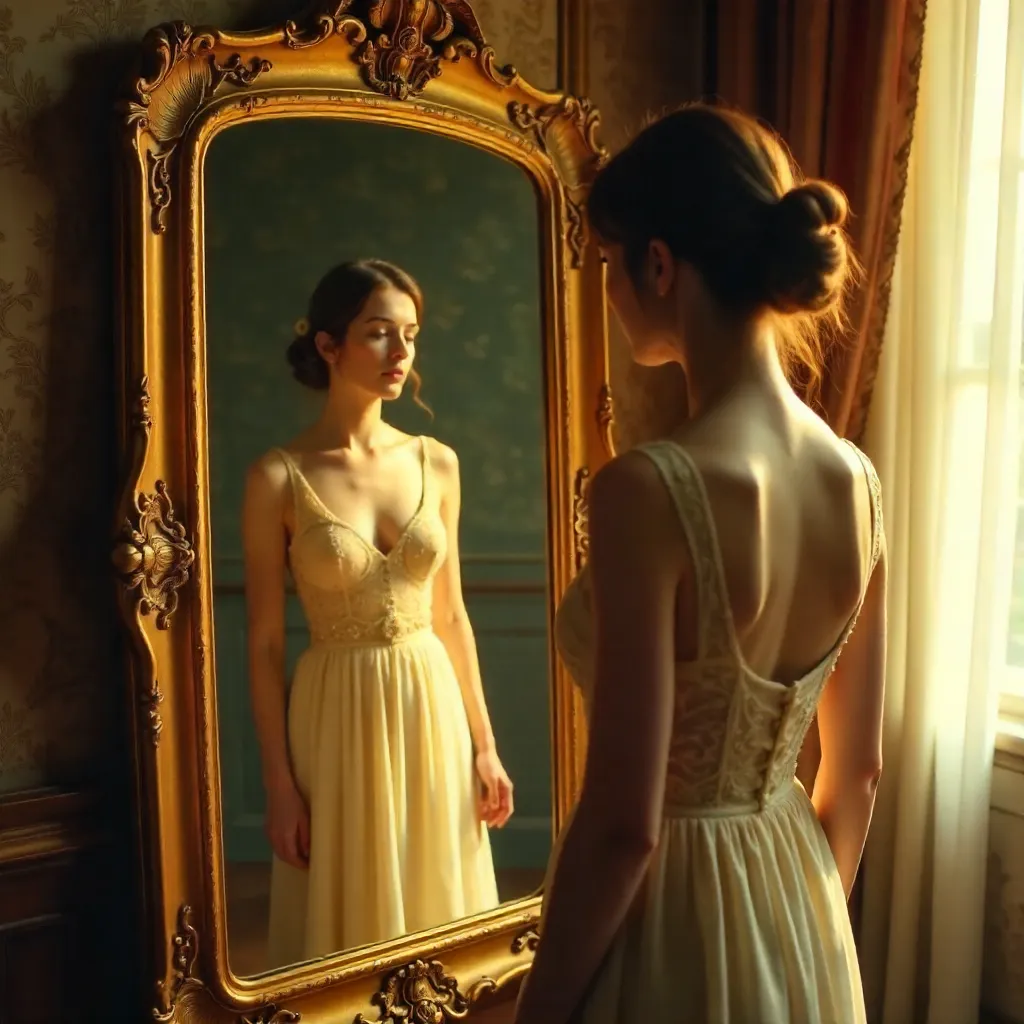 Dreamy Vintage Reflection in an Ornate Gold Mirror